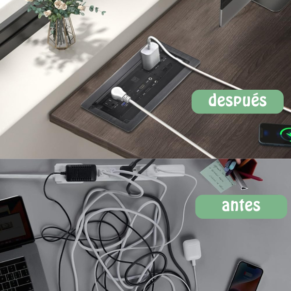 PLACA PARA MESA DE REUNIONES ABATIBLE MULTIPLES CONEXIONES USB 3.0