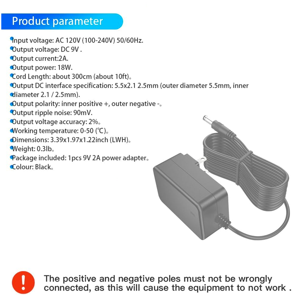 ADAPTADOR DE CORRIENTE UNIVERSAL 9V 2A MAX 2000 mA, 1600 mA, 1000 mA, 600 mA 500 mA AC a DC CABLE 3MTS