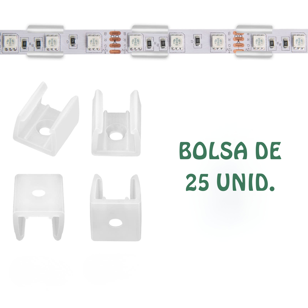 BASE SUJETA TIRA LED PLANA CON AGUJERO (25 UNIDADES)