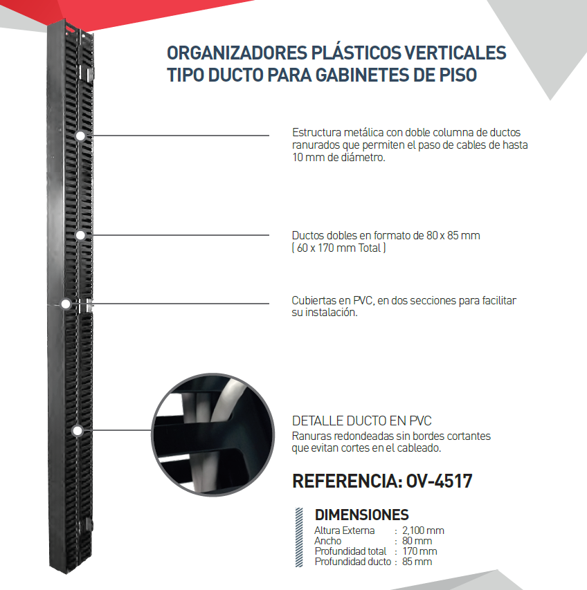 ORGANIZADOR VERTICAL PARA CABLE 80X85MM DE 2.1MTS OV4517