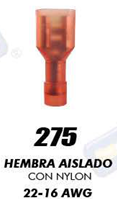 TERMINAL HEMBRA PLANA ROJA AISLADA CAL 16-22 #275