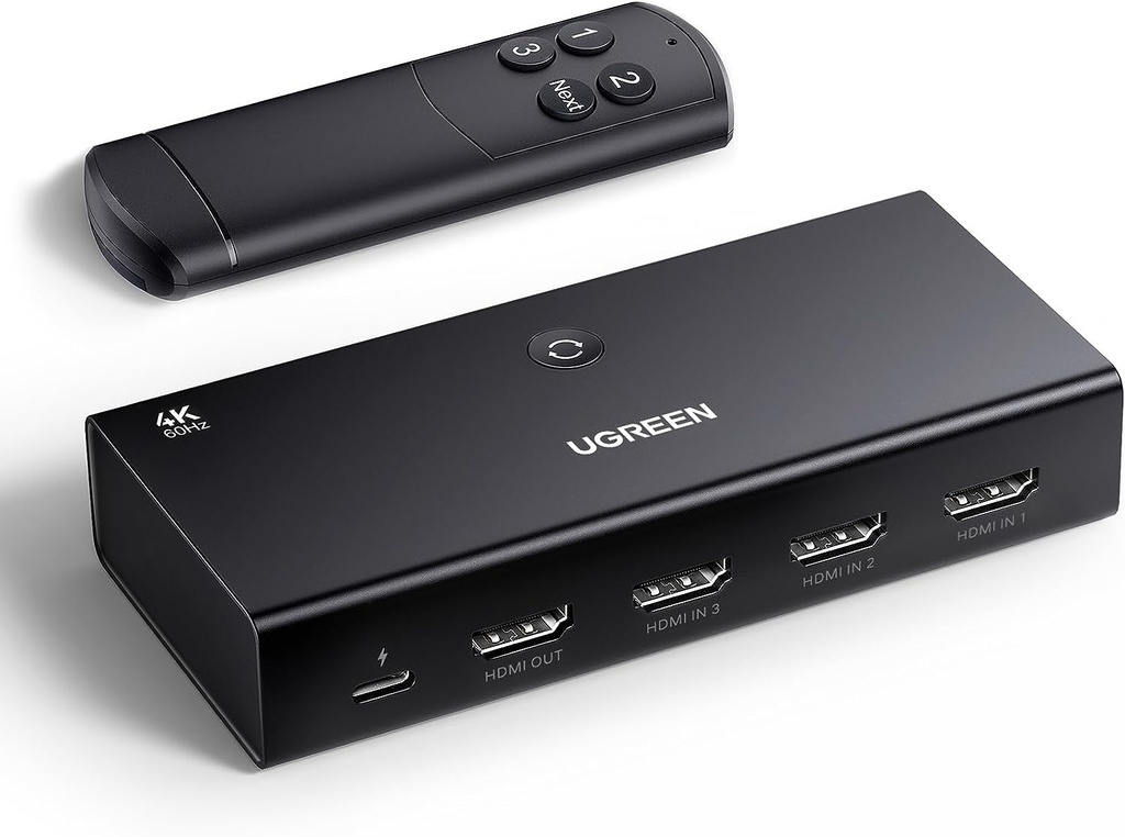 SWITCH HDMI 4K 3 ENTRADAS A 1 SALIDA CON CONTROL REMOTO UGREEN