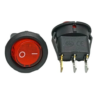 SWITCH ROCK REDONDO ON-OFF 20A 12V C/LUZ ROJO 3 PINES