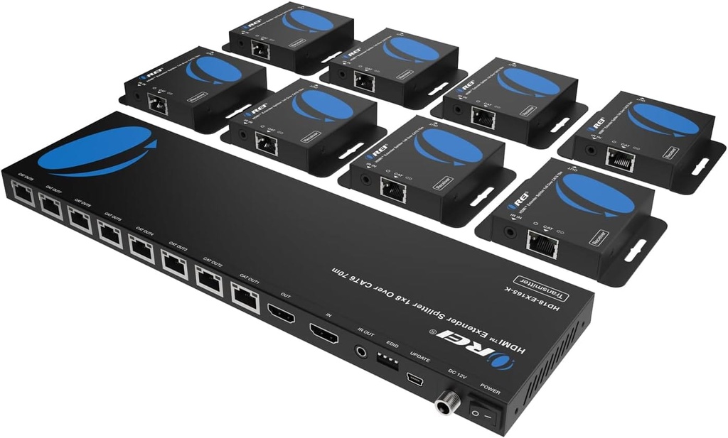 KIT SPLITTER EXTENSOR HDMI DE 1 A 8 POR UTP CAT6 4K 30HZ 165FT O 1080p A 60HZ 230FT CON GESTOR EDID