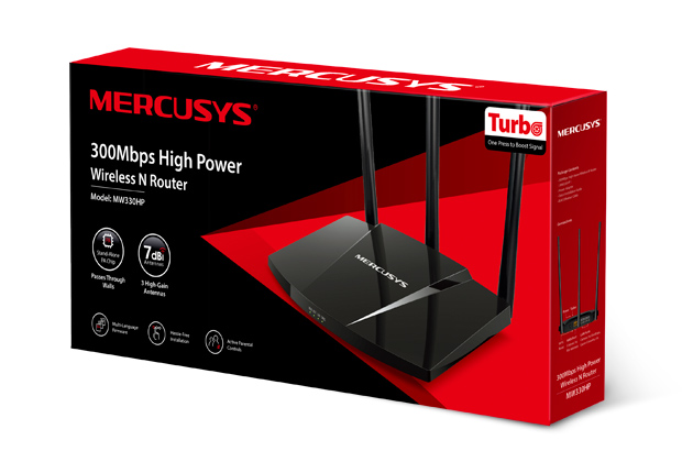 ROUTER INALAMBRICO N 300MBPS 2.4GHZ 3 ANTENAS DE 7DBI TURBO MERCUSYS MW330HP
