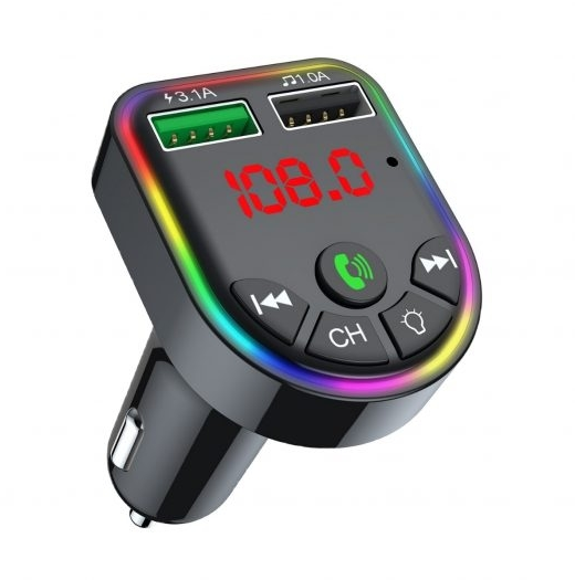 TRANSMISOR FM BLUETOOTH PARA CARRO LED COLORES F5