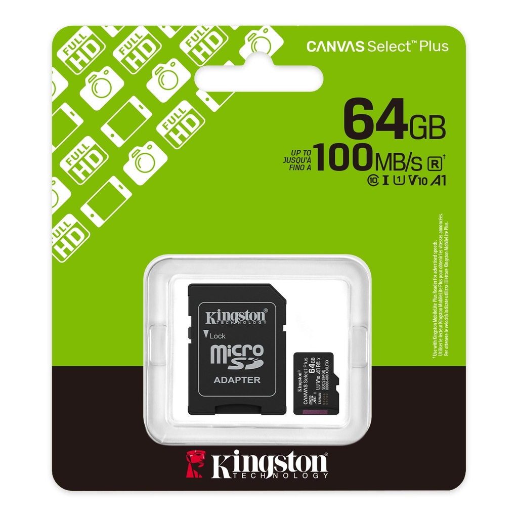 MEMORIA MICRO SD 64GB + ADAPTADOR KINGSTON CANVAS SELECT PLUS