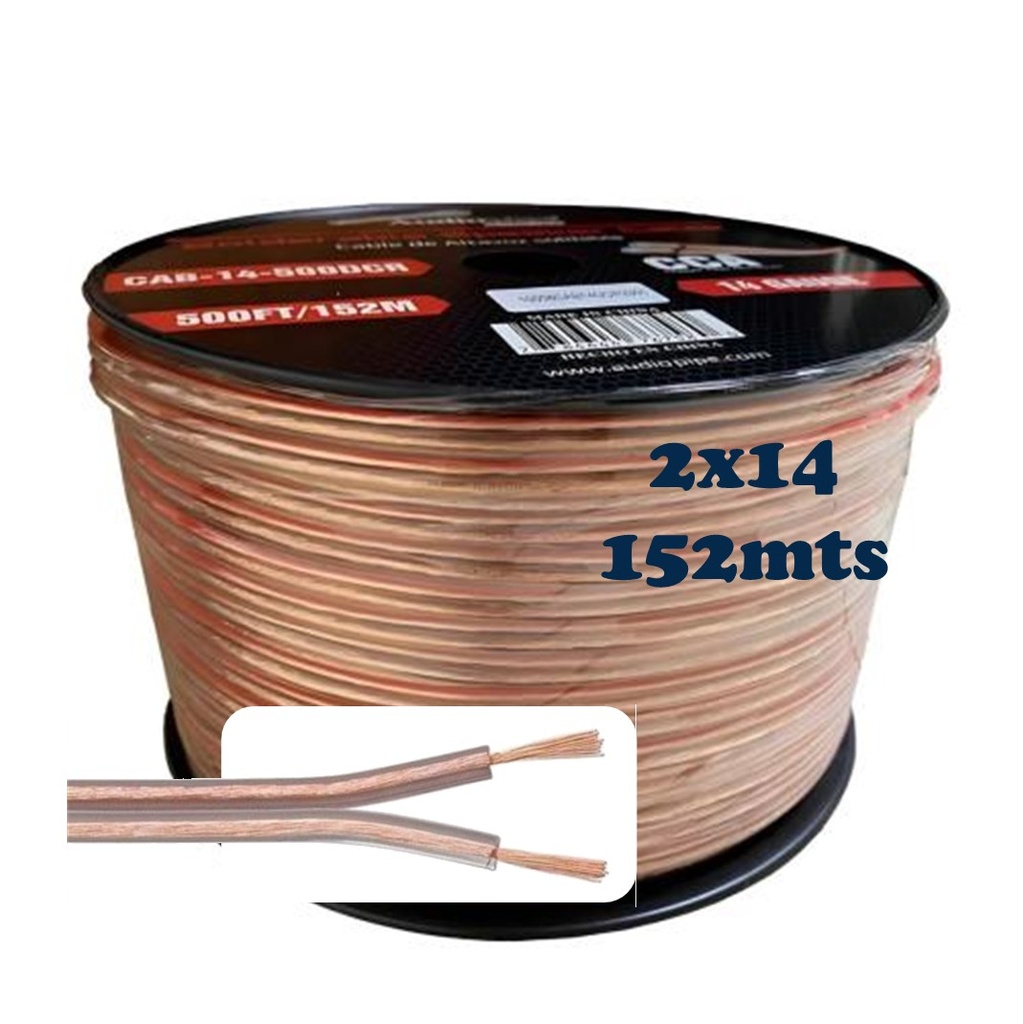 BOBINA CABLE PARA BOCINA 2X14 ROJO/NEGRO TRANSPARENTE 152MTS