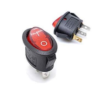 SWITCH ROCK ON/OFF OVALADO 125V/10A - 250V/6A C/LUZ ROJO 3 PIN