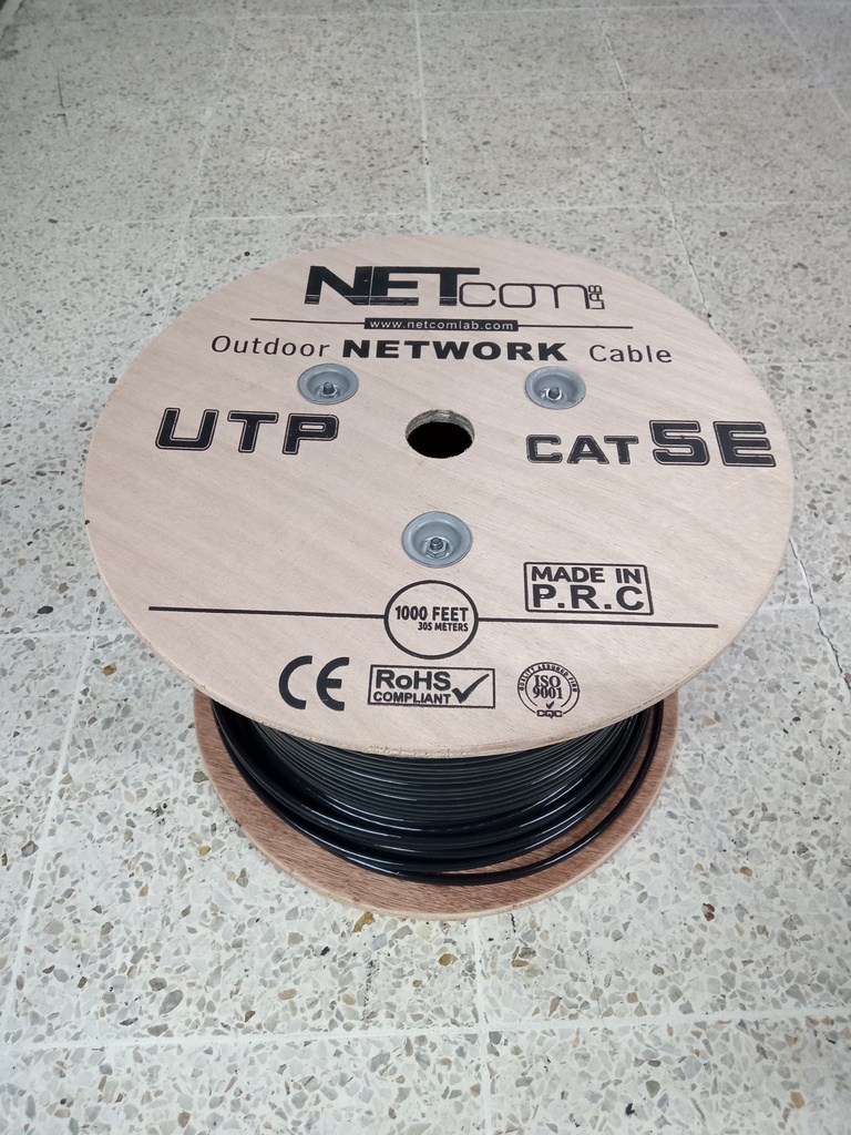 BOBINA CABLE UTP CAT 5E PARA EXTERIOR  NETCOM 305MTS
