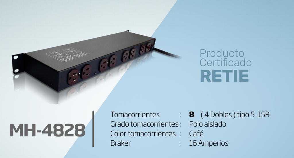 REGLETA ELECTRICA P/RACK DE 08 TOMAS QUEST MH-4828