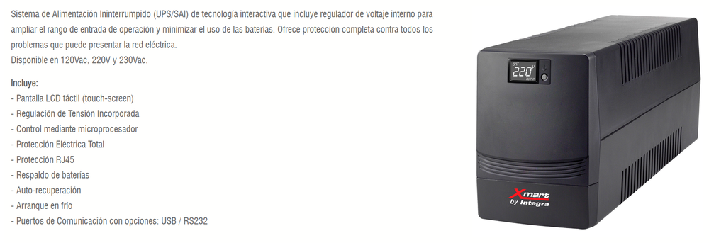 UPS INTERACTIVO XMART 1100VA-600W 8 TOMAS NEMA 120V TIPO TORRE
