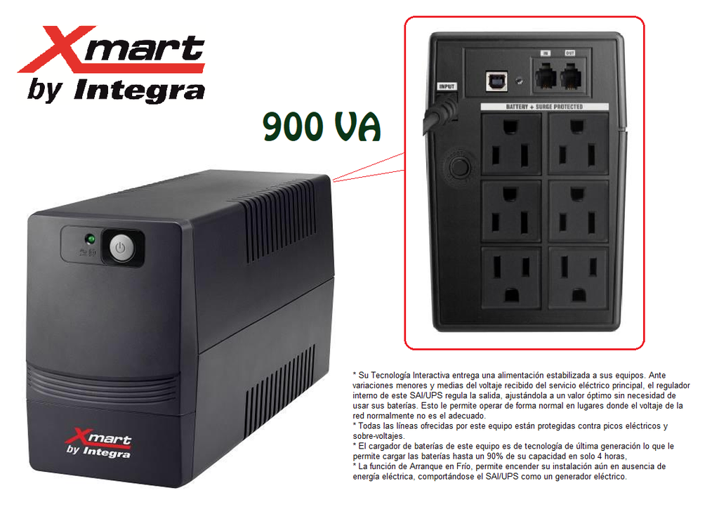 UPS INTERACTIVO XMART 900VA-480W 6 TOMAS NEMA 120V TIPO TORRE