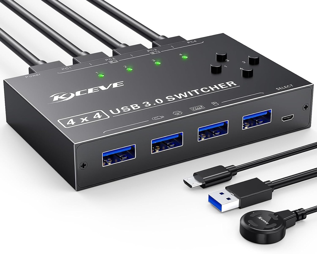 SWITCH USB 3.0 MANUAL 4 PUERTOS A 4 DISPOSITIVOS USB 3.0 KCEVE