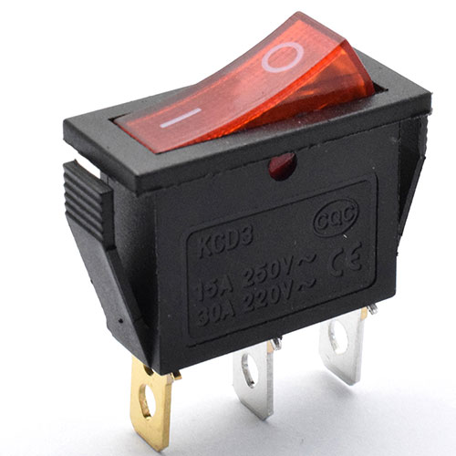 SWITCH ROCK RECTANGULAR ON/OFF 10A/12V ROJO C/LUZ 3 PIN