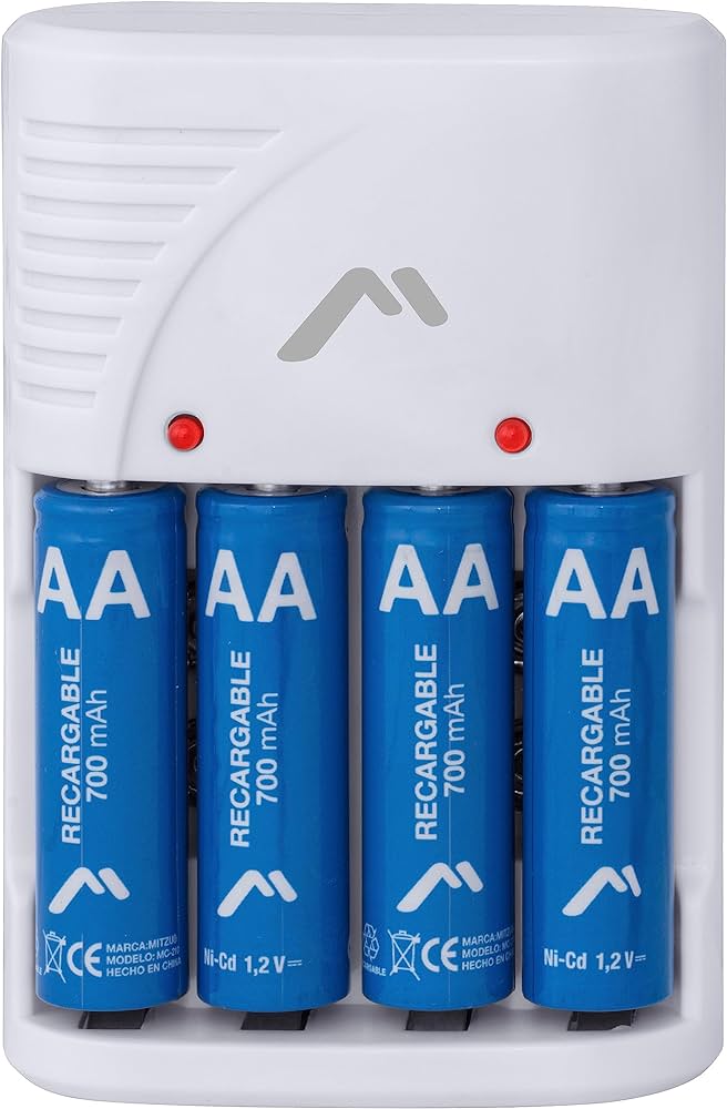 CARGADOR DE BATERIA AA-AAA-9V + 4 BATERIAS AA 700MAH MITZU MC-210