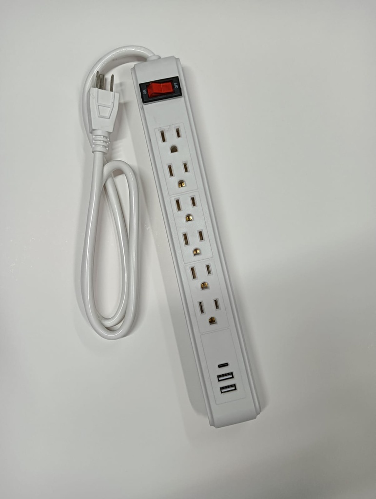 REGLETA ELECTRICA DE 6 TOMAS + 2 USB + 1 USB C