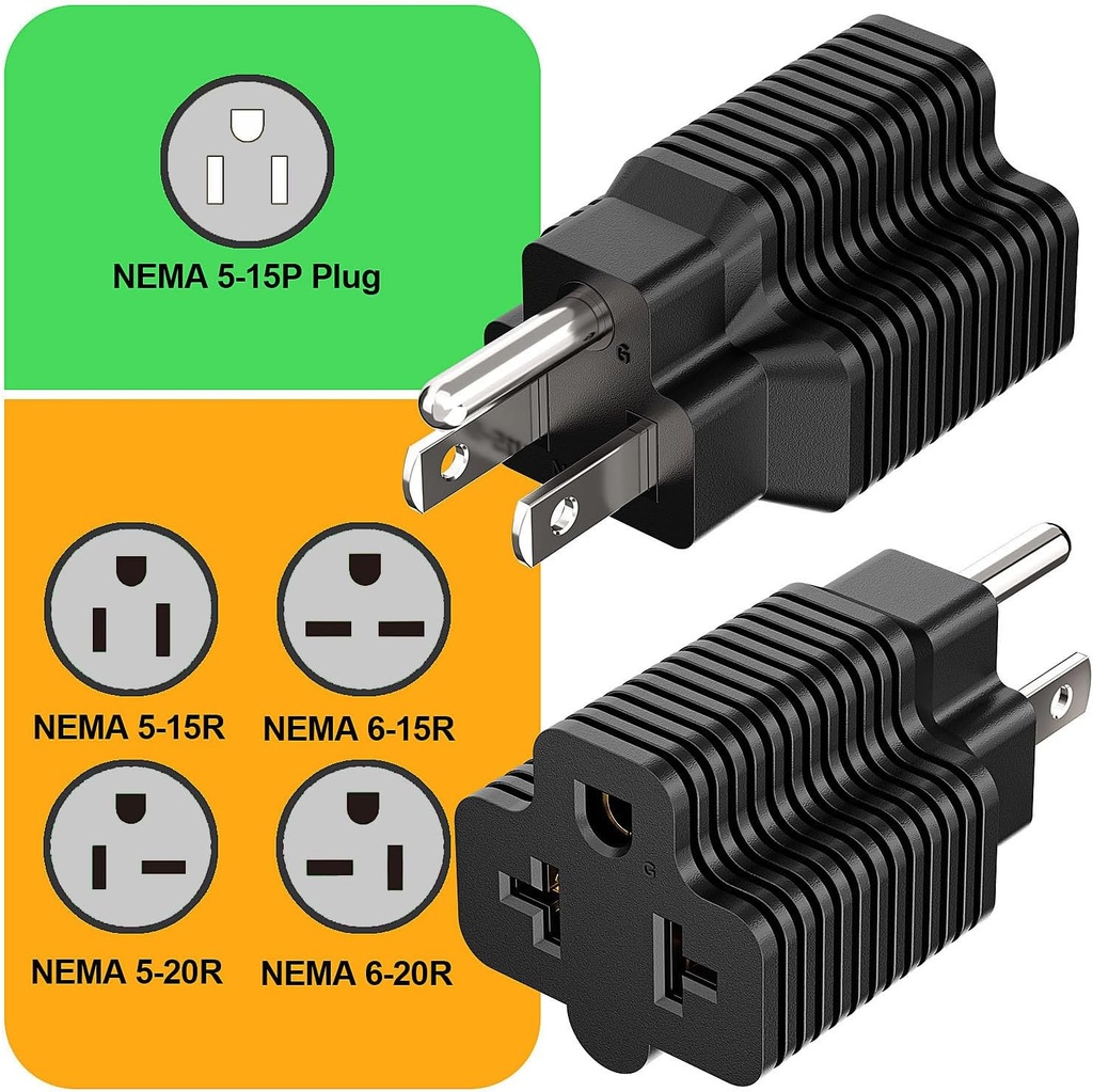 ADAPTADOR DE CORRIENTE 4 EN 1 (5-20P, 6-15P, 6-20, 5-15P A 5-15R)