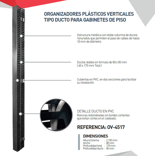 [13651] ORGANIZADOR VERTICAL PARA CABLE 80X85MM DE 2.1MTS OV4517