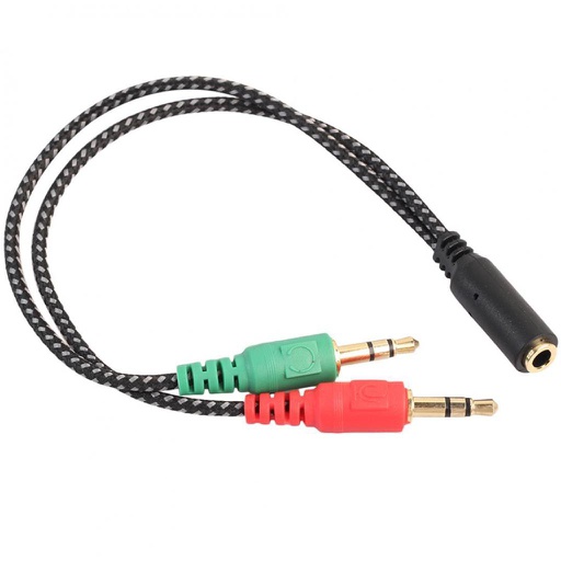 [01180-2] ADAPTADOR EN Y 2 PLUG 3.5MM MIC/AUD ROJO/VERDE A JACK 3.5MM TRIFASICO
