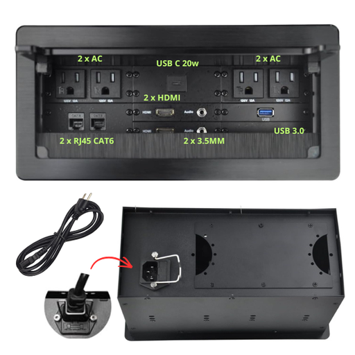 [07337] PLACA PARA MESA DE REUNIONES ABATIBLE MULTIPLES CONEXIONES USB 3.0