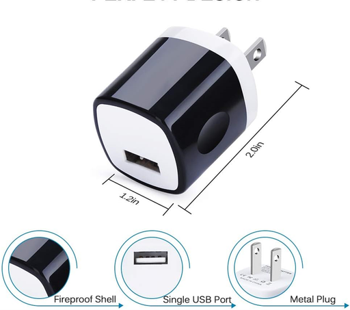 [01181] ADAPTADOR DE CORRIENTE USB 5V 1AMP CUBO NEGRO/BLANCO