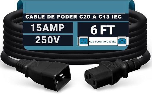 [03051] CABLE DE PODER C13 A C20 14AWG 125V 15A 6 PIES