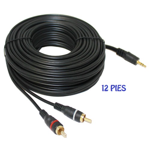 [03278-12] CABLE EN Y PLUG 3.5 STEREO A 2 RCA M 12 PIES NEGRO (BLISTER)