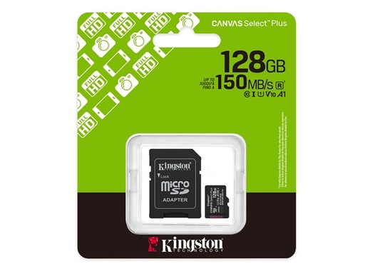 [12297] MEMORIA MICRO SD 128GB CON ADAPTADOR KINGSTON CANVAS SELECT PLUS