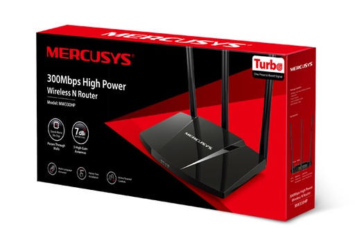 [52150] ROUTER INALAMBRICO N 300MBPS 2.4GHZ 3 ANTENAS DE 7DBI TURBO MERCUSYS MW330HP