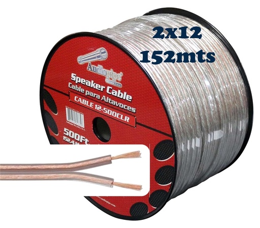 [02067-2B] BOBINA CABLE PARA BOCINA 2X12 ROJO/NEGRO TRANSPARENTE 152MTS