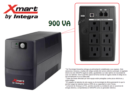 [12803-900] UPS INTERACTIVO XMART 900VA-480W 6 TOMAS NEMA 120V TIPO TORRE