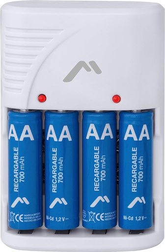 [25703-1] CARGADOR DE BATERIA AA-AAA-9V + 4 BATERIAS AA 700MAH MITZU MC-210