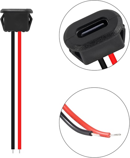[05932-1] CHASIS USB C HEMBRA PUERTO DE CARGA 5V 3A 2 PINES CON CABLE