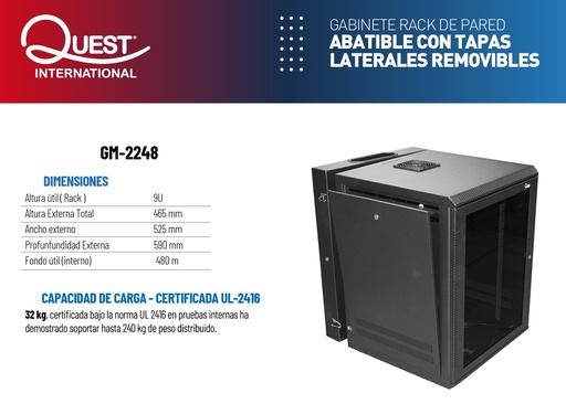 [11304-41] GABINETE DE PARED 20.5X23" LATERALES ABATIBLES DE 9U GW-2248 QUEST